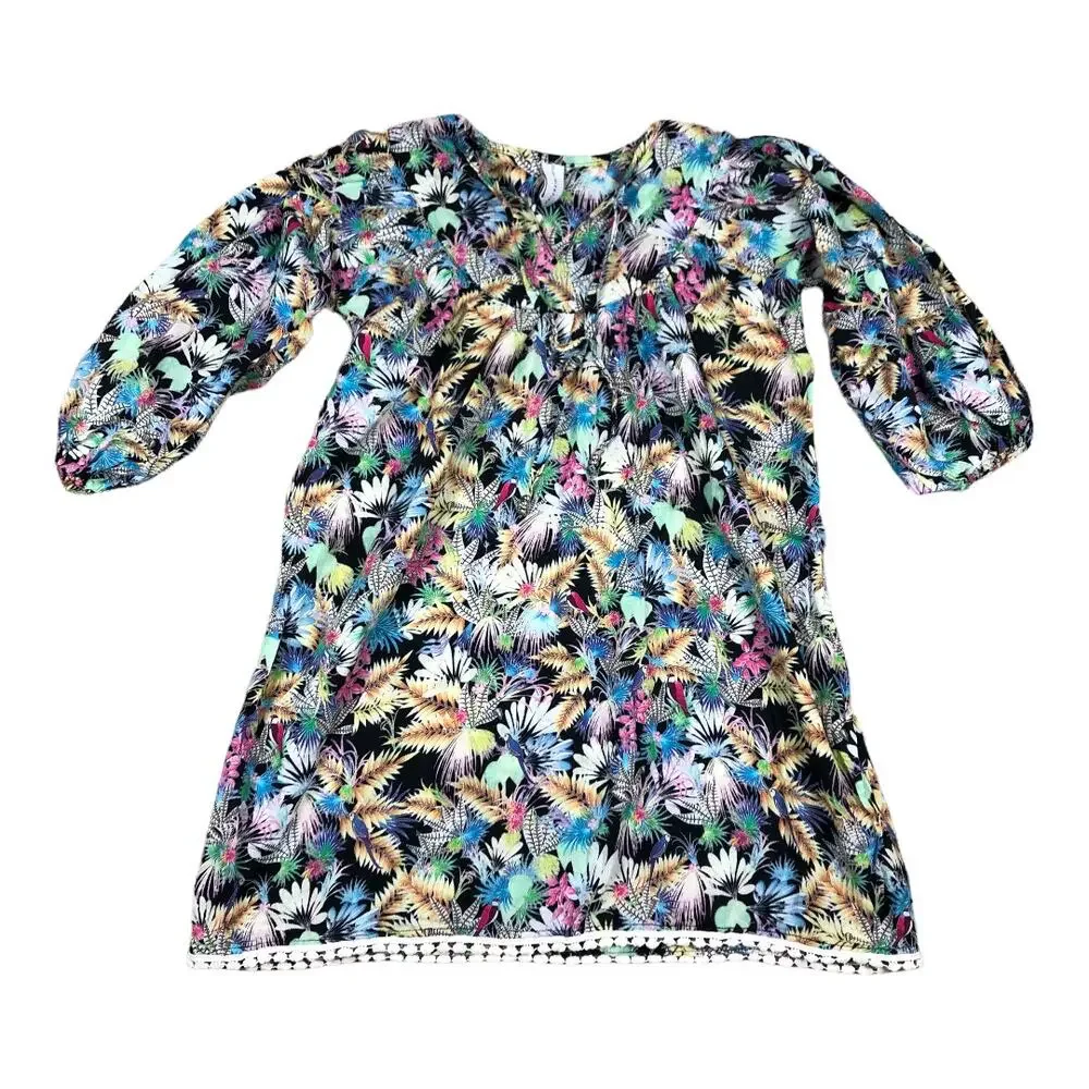 OLGA VALENTINE Black Colorful Tropical Flowy Dress Girls Size Small - Picture 1 of 5